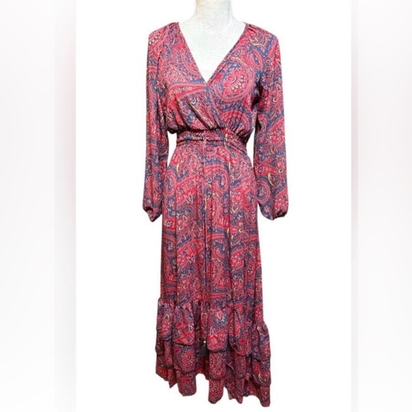 NWOT Anthropologie Boemo Stylish Pink red paisley maxi dress 2X 🌹 CLO R - Picture 2 of 8